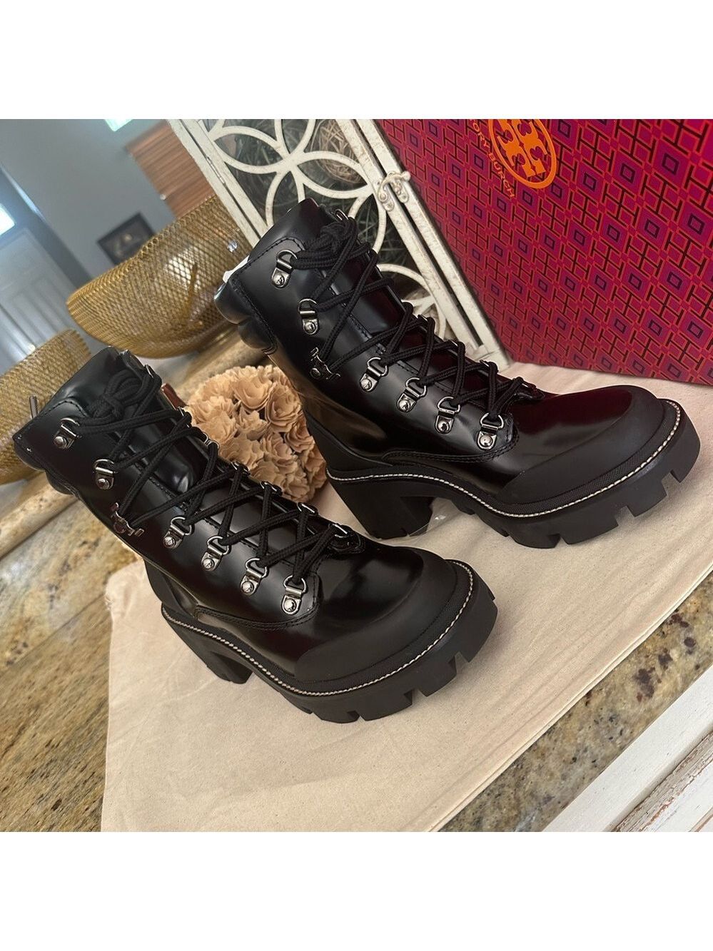 New Tory Burch leather lug solo hiker boots - Picture 9 of 9